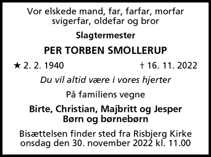 Dødsannoncen for Per Torben Smollerup - Hvidovre