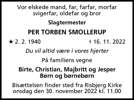 Dødsannoncen for Per Torben Smollerup - Hvidovre