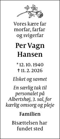 Dødsannoncen for Per Vagn Hansen - Kirke Hyllinge