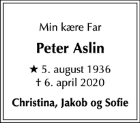 Dødsannoncen for Peter Aslin - Næstved