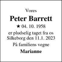 Dødsannoncen for Peter Barrett - Silkeborg