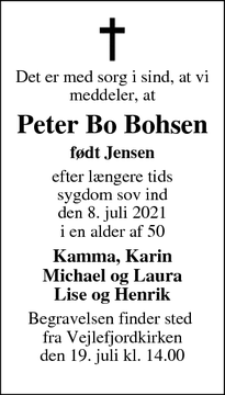 Dødsannoncen for Peter Bo Bohsen - Risskov