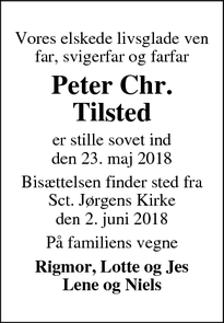 Dødsannoncen for Peter Chr. Tilsted - Svendborg