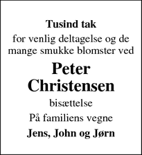 Dødsannoncen for Peter Christensen - Slagelse