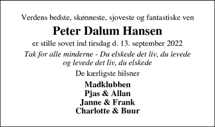 Dødsannoncen for Peter Dalum Hansen - Stoholm