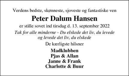 Dødsannoncen for Peter Dalum Hansen - Stoholm