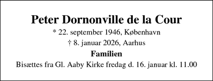 Dødsannoncen for Peter Dornonville de la Cour - Helsingør