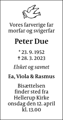 Dødsannoncen for Peter Due - Hellerup