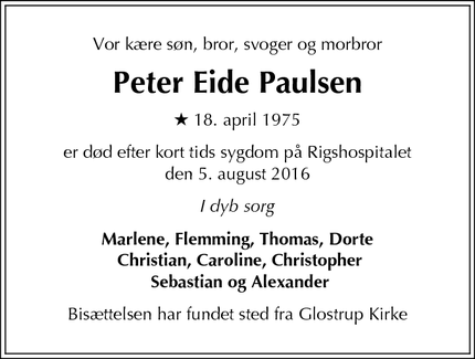 Dødsannoncen for Peter Eide Paulsen - Glostrup