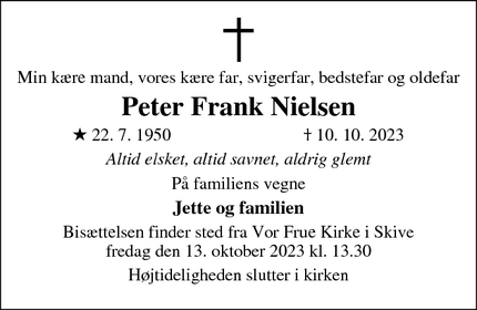 Dødsannoncen for Peter Frank Nielsen - Lihme