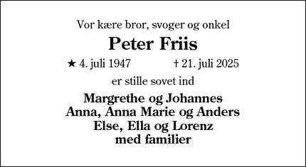 Dødsannoncen for Peter Friis - Tønder