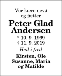 Dødsannoncen for Peter Glad Andersen - Vesterhassing