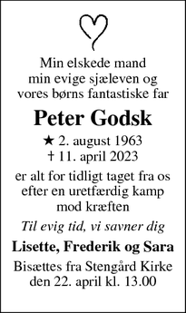 Dødsannoncen for Peter Godsk - Lyngby/Bagsværd