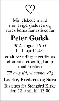 Dødsannoncen for Peter Godsk - Lyngby/Bagsværd