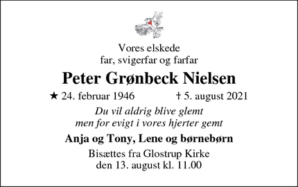 Dødsannoncen for Peter Grønbeck Nielsen - Glostrup