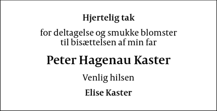 Dødsannoncen for Peter Hagenau Kaster - Søborg