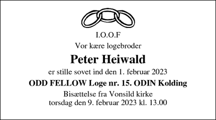 Dødsannoncen for Peter Heiwald - Kolding