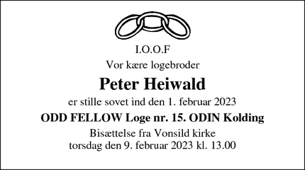 Dødsannoncen for Peter Heiwald - Kolding