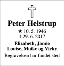 Dødsannoncen for Peter Helstrup - Kokkedal