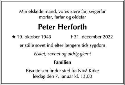Dødsannoncen for Peter Herforth - Kokkedal