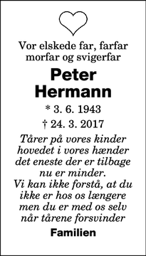 Dødsannoncen for Peter Hermann - Allested