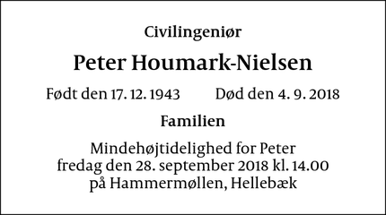 Dødsannoncen for Peter Houmark-Nielsen - Valby