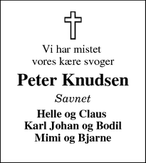 Dødsannoncen for Peter Knudsen - Vilslev