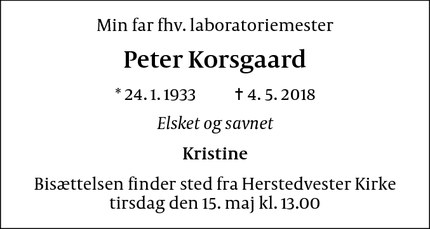 Dødsannoncen for Peter Korsgaard - Albertslund