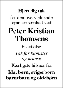 Taksigelsen for Peter Kristian Thomsens - Haderslev