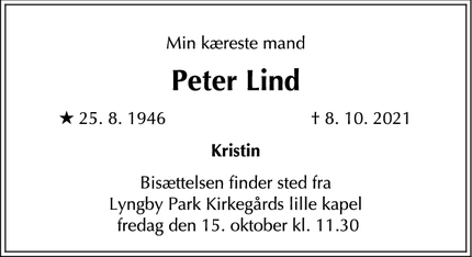 Dødsannoncen for Peter Lind - Holte