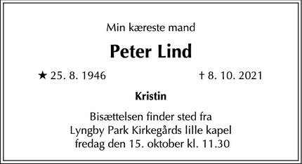 Dødsannoncen for Peter Lind - Holte