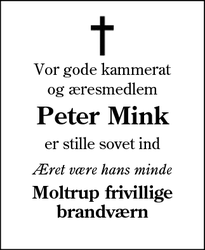 Dødsannoncen for Peter Mink - Haderslev