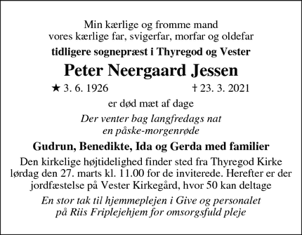 Dødsannoncen for Peter Neergaard Jessen - Århus C