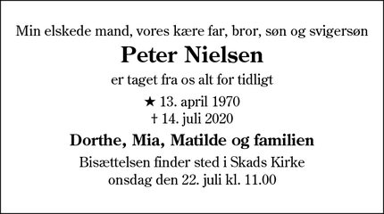 Dødsannoncen for Peter Nielsen - Skads