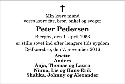 Dødsannoncen for Peter Pedersen - Rødkærsbro