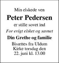 Dødsannoncen for Peter Pedersen - Jellinge