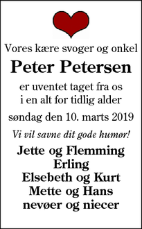 Dødsannoncen for Peter Petersen - Rødding