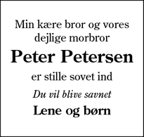 Dødsannoncen for Peter Petersen - 6630 Rødding 