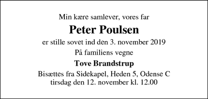 Dødsannoncen for Peter Poulsen - Odense