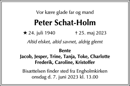 Dødsannoncen for Peter Schat-Holm - Allerød