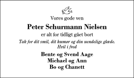 Dødsannoncen for Peter Schurmann Nielsen - Herning