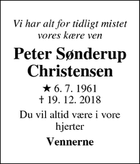 Dødsannoncen for Peter Sønderup Christensen - Aarhus