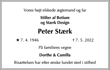 Dødsannoncen for Peter Stærk - Sorø