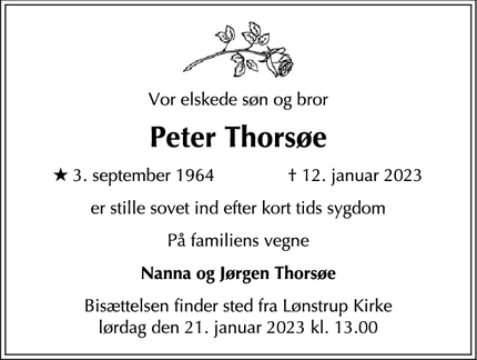 Dødsannoncen for Peter Thorsøe - Gentofte