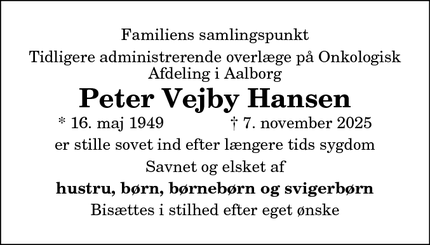Dødsannoncen for Peter Vejby Hansen - København/Aalborg