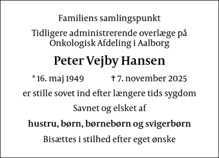 Dødsannoncen for Peter Vejby Hansen - København/Aalborg