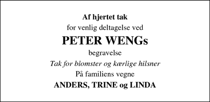 Taksigelsen for PETER WENG - Frederiksberg