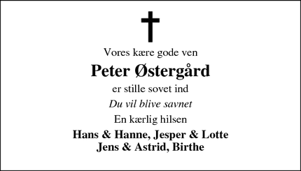Dødsannoncen for Peter &Oslash;sterg&aring;rd - Thisted