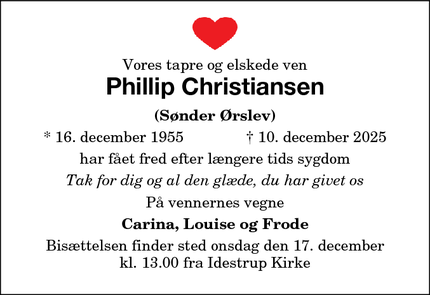 Dødsannoncen for Phillip Christiansen - Idestrup
