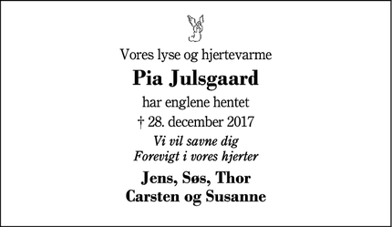 Dødsannoncen for Pia Julsgaard - Silkeborg